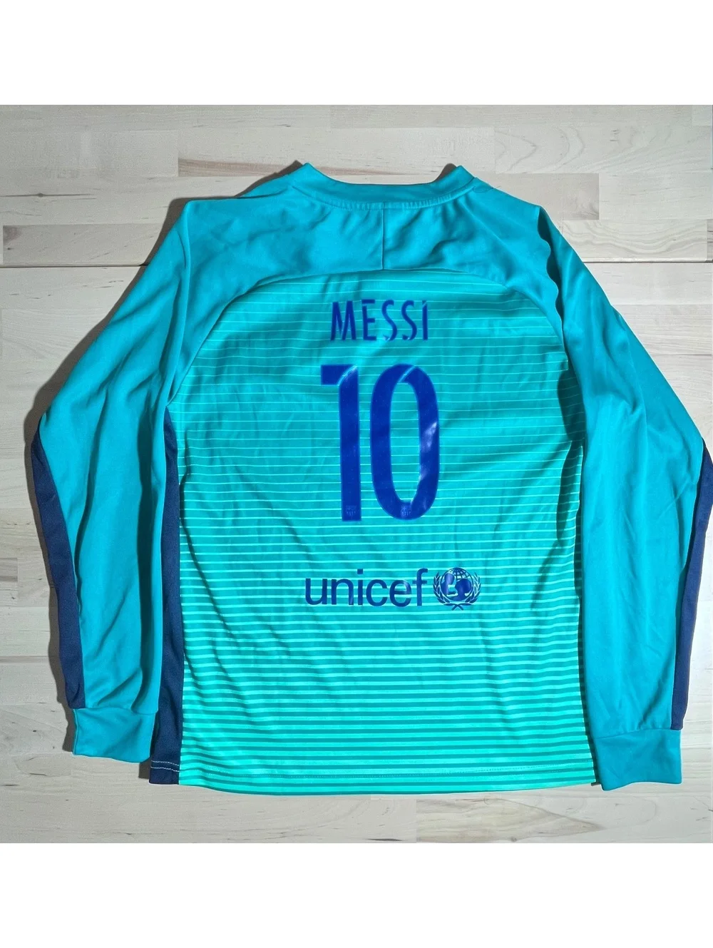 FC Barcelona Lionel Messi #10 Teal Long Sleeve Fan Jersey